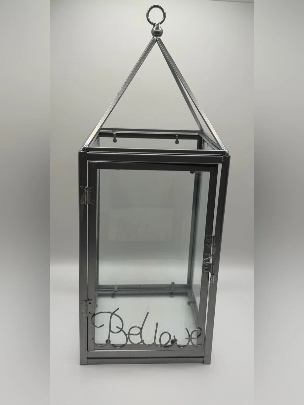 Metal and Glass Hanging Lantern - Silver